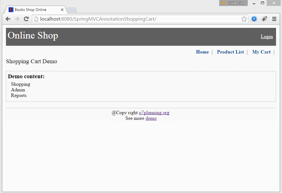 Create a Java Shopping Cart  Application using Spring MVC and